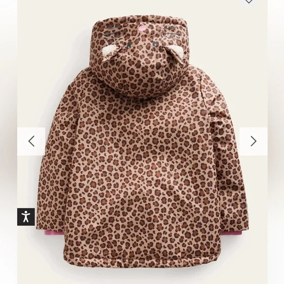 Mini Boden Leopard Print Sherpa Lined Anorak Size: 7-8Y
